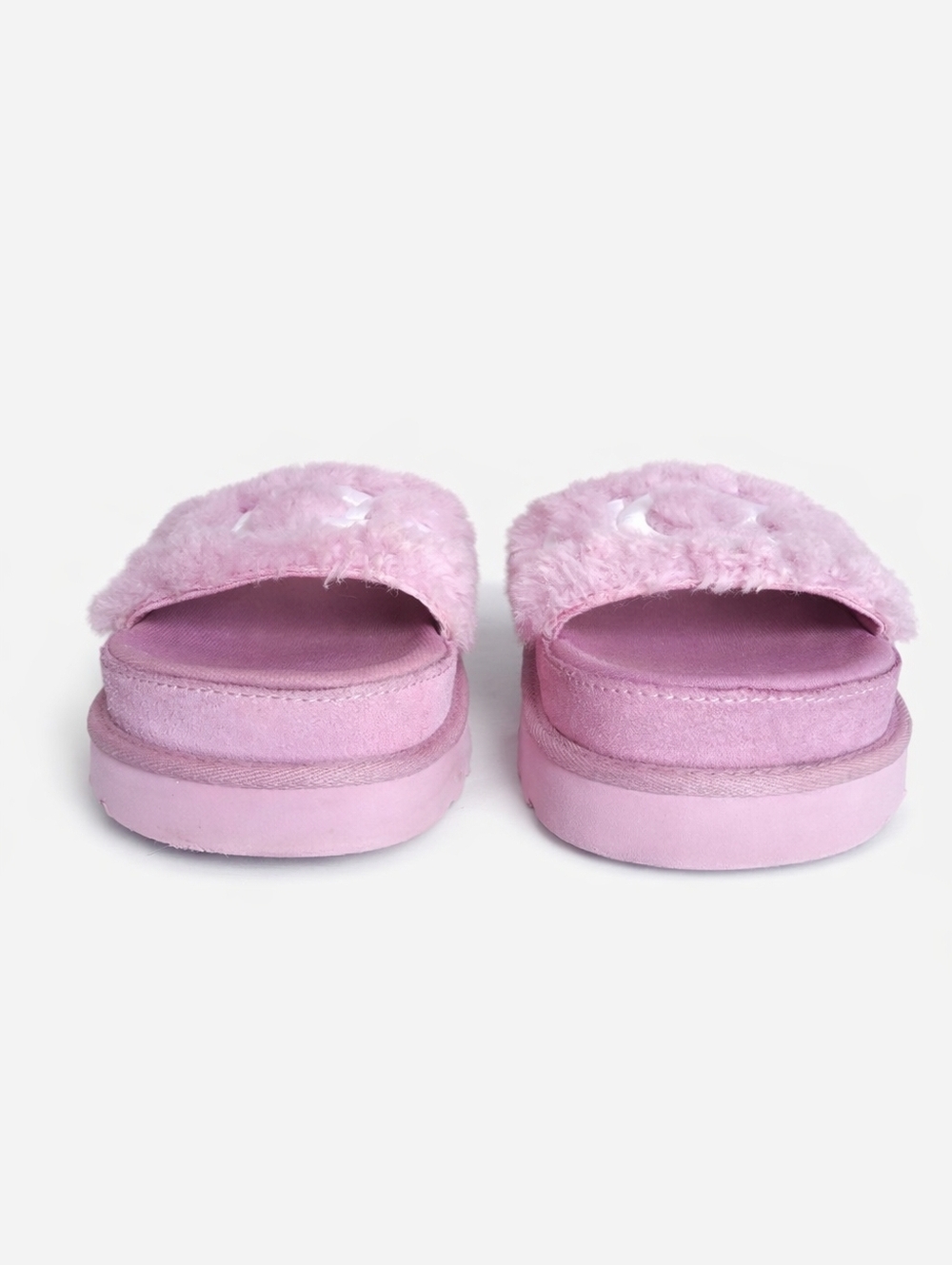 UGG Layton Pink Fluff Logo Slides Slippers Cozy Platform Sandals Size 7 - Picture 3 of 14
